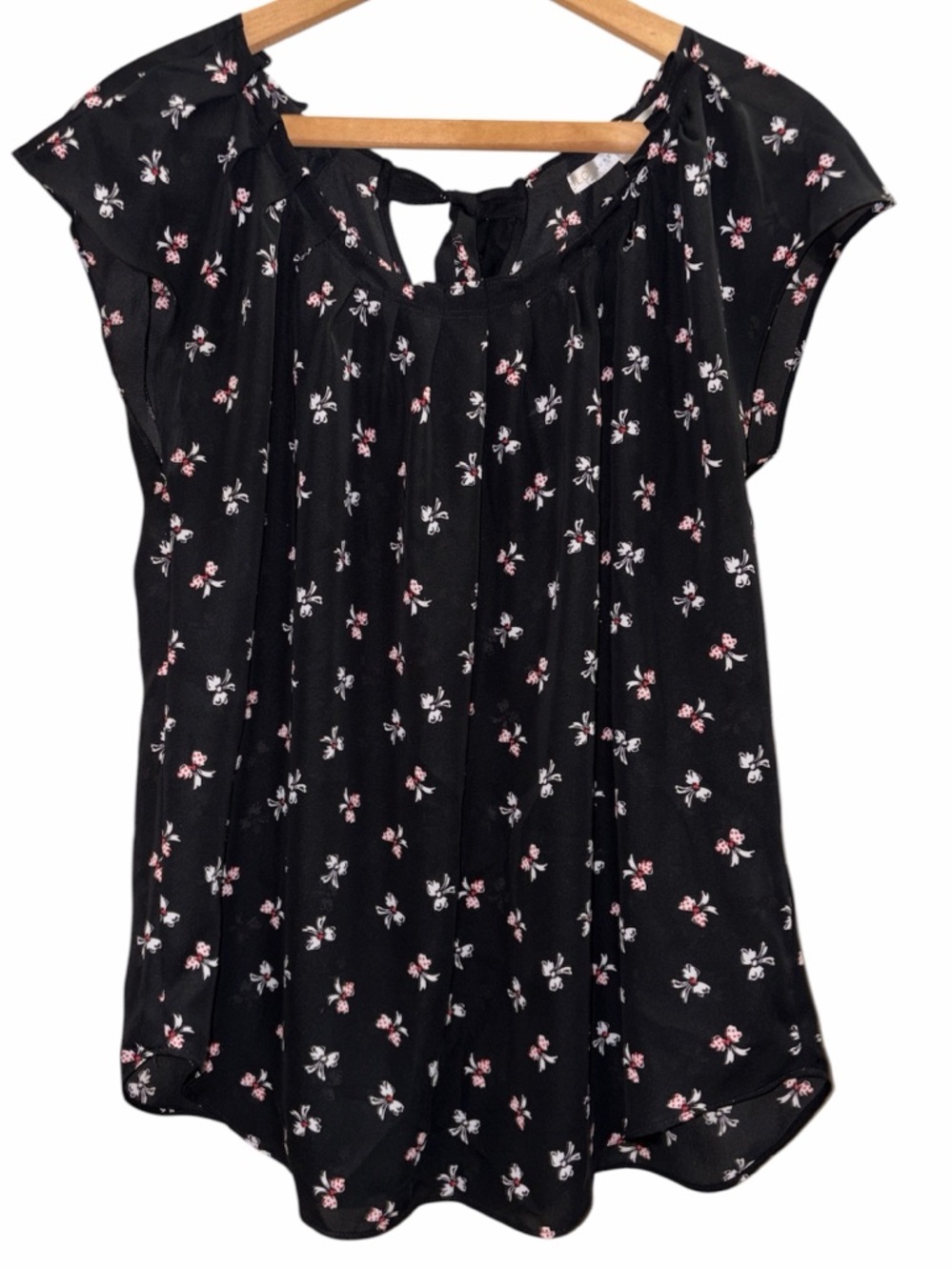 LC Lauren Conrad Bow Tie-Back Cap-Sleeve Blouse L